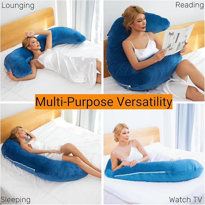 Swan Pillow Full Body Pillow,60 Inch Side Sleeper Pillows for Adults,Long Body Pillow for Back, Hip, Knee, and Leg Relief with Velvet Cover, Blue