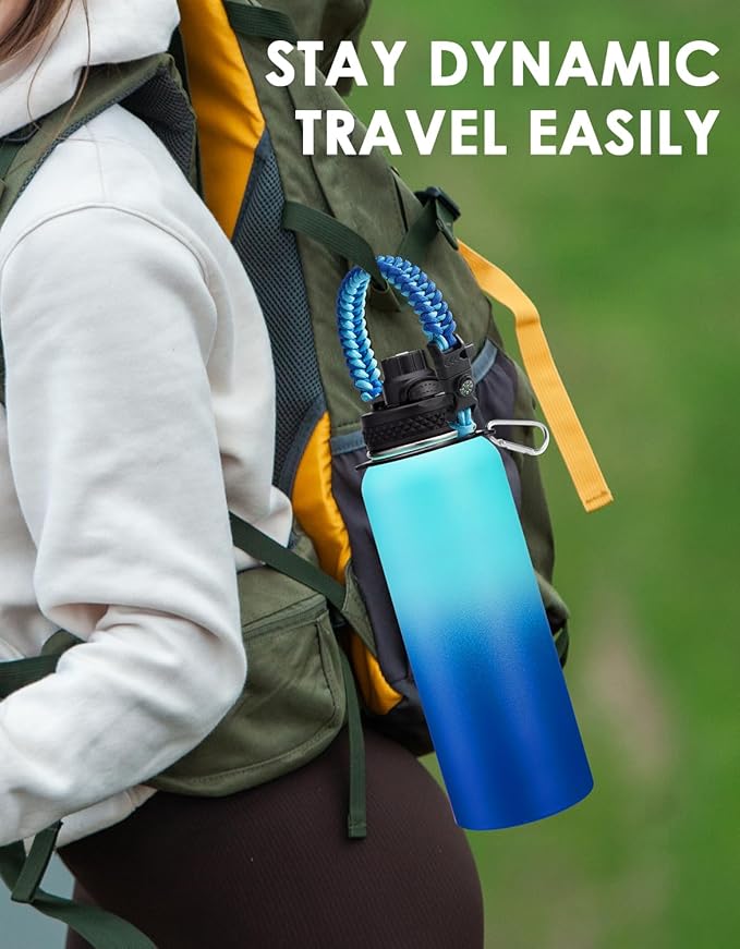 40 oz Insulated Water Bottle - Cold 48H & Hot 24H, Reusable Metal Water Bottle Hydro Cup with Paracord Handle Straw Spout Lids, Carrier Bag, Wide Mouth Thermal Mug for Sports Fitness Hiking
