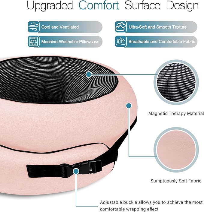PORTHOLIC 2024 Upgraded Travel Neck Pillow with Buckle,100% Pure Memory Foam Travel Neck Pillow for Airplane Travel Flight Headrest Sleep, Portable Plane Accessories (Pink)