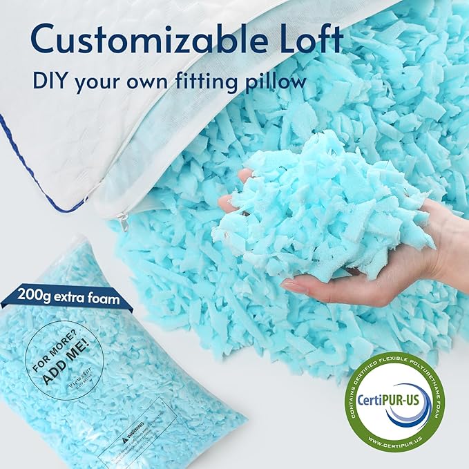viewstar Memory Foam Pillows Queen Size Set of 2, Adjustable Firm Pillows for Side Back Stomach Sleepers, Shredded Gel Pillows for Sleeping 2 Pack with Washable Removable Cover 19"x 28"