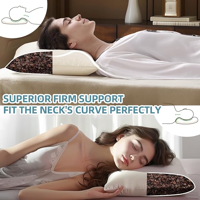 USlixury Buckwheat Pillow with Organic Pillowcase - Adjustable Buckwheat Hull Pillow, Buckwheat Pillows for Sleeping with Firm Support, Buckwheat Neck Pillow for Side Back Sleepers, 15"x19", Beige