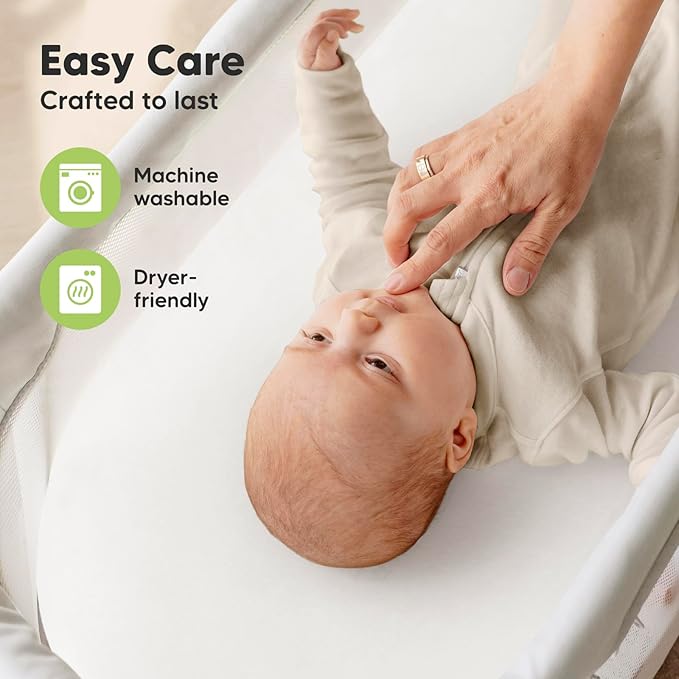 2-Pack Organic Bassinet Sheets for Girls, Boys - 100% Cotton Bassinet Mattress Sheets Compatible with Halo Bassinest Swivel Sleeper, Graco, Baby Delight, Chicco, Fitted Bassinet Sheets (Soft White)