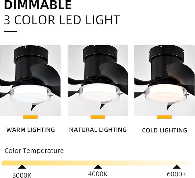 NicBex Ceiling Fan 21 Inch Stylish Design Ceiling Fan with 3 Color Lights Ceiling Fans with 5 Blades and Remote Control Ceiling Fan for Bedroom, Living Room, Matte Black