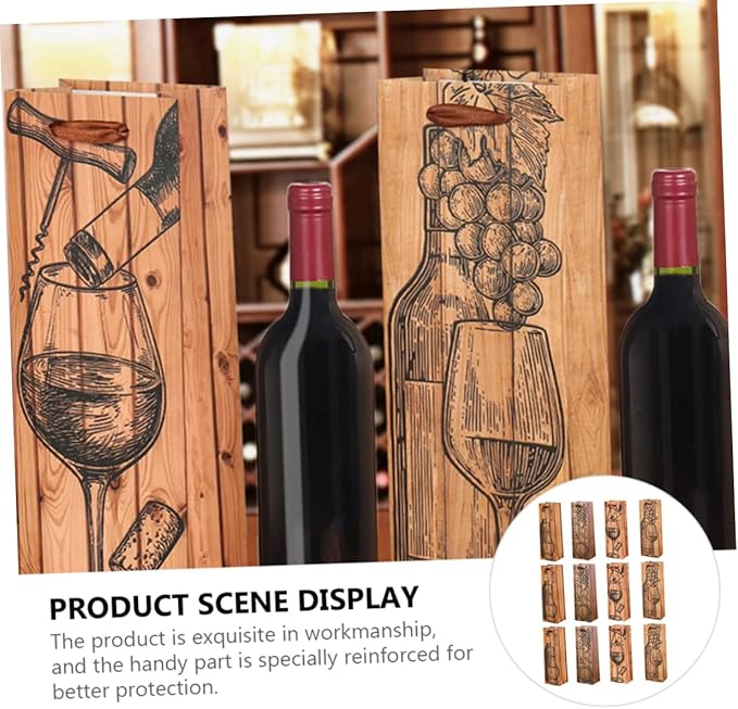 12pcs Wine Packaging Bag Christmas Party Supplies Wine Bottle Tote Bag Wine Bag Storage Pouch Portable Bag Bottle Wrapping Bag Handle Bag Paper Thicken Wine Bag