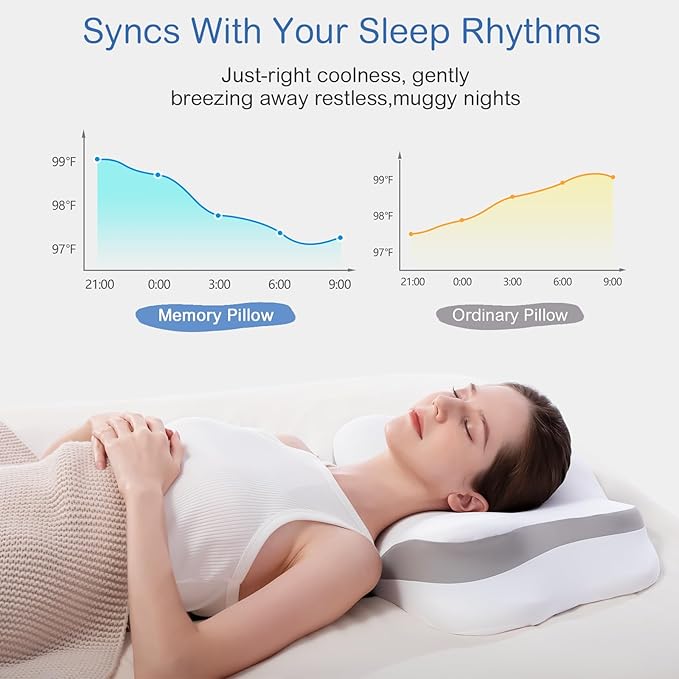 Cervical Neck Pillow, Pillow for Neck Pain Relief, Cooling Contour Memory Foam Pillows, Odorless Ergonomic Neck Pillow Adjustable Orthopedic Bed Pillow for Side Back Stomach Sleepers with Pillowcase