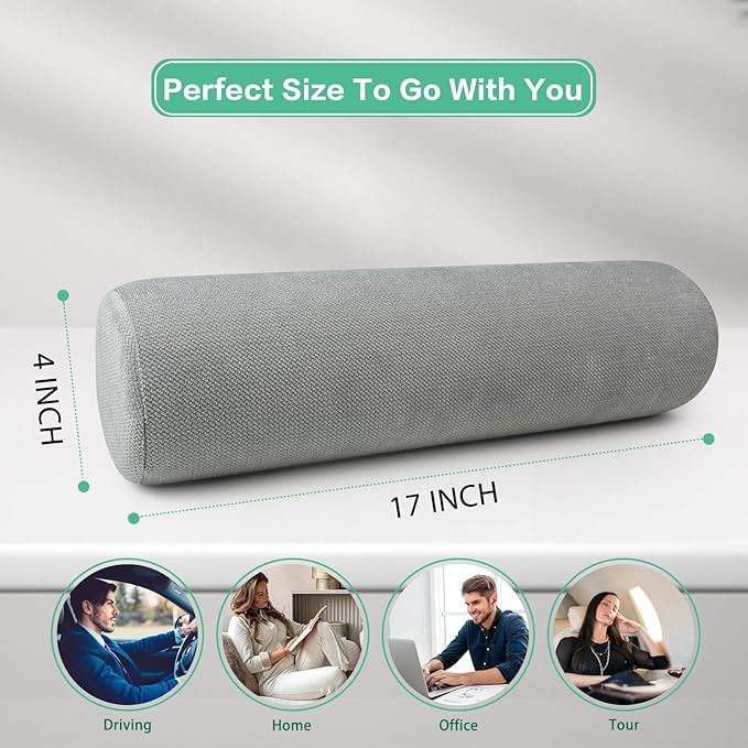 Cervical Neck Pillow, Roll Foam Pillows, Bolster Pillow, Round Neck Pillows Support for Sleeping | Bolster Pillow for Bed, Legs, Back and Yoga (Grey, 4")