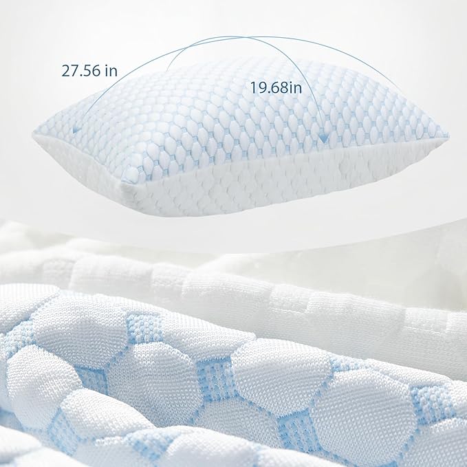 Shredded Memory Foam Pillows Pillow for Side Sleepers Cooling Pillows Stomach Sleeping Pillow Standard Pillow with 2 Extra Fill Blue