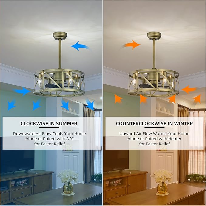 NicBex Ceiling Fan 20 Inch Modern Ceiling Fan with Lights Ceiling Fans with 5 Blades and Remote Control Reversible Small Caged Ceiling Fan for Bedroom, Living Room, Golden