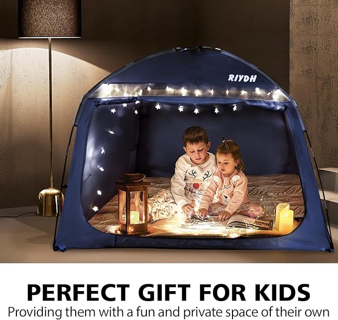 Bed Tent Bed Canopy Breathable 100% for Adult and Kids Light Reduction Sleeping Dream Tents Indoor Portable Big Space with String Light 3 Doors Twin Full Queen King Size