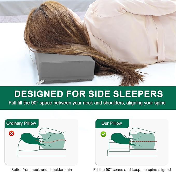 2PCS Neck Pillows for Side Sleepers, Foam Pillows for Sleeping, Head Pillow, Waterproof Faux Leather, Easy to Clean 18x8x3IN / 45x20x8CM (Grey)