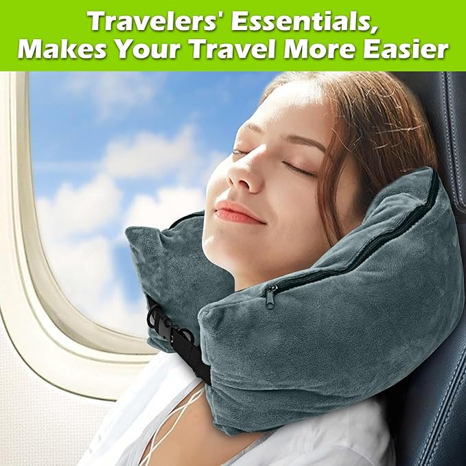 Travel Neck Pillow Stuffable with Clothes,Stuffable Neck Pillow for Traveling,Fillable Travel Neck Pillow Extra Storage Bag,Soft Velvet Neck Pillow Case Cover,Packable for Airplane Travel Essentials