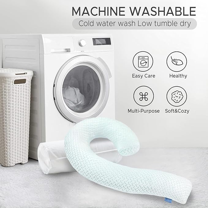 Body Pillow for Adults - Soft Long Bed Pillows Insert for Sleeping - Shredded Memory Foam & Removable Washable Cover - Swan Shaped Pregnancy Side Sleeper Pillow 49 Inch (Cooling Blue)