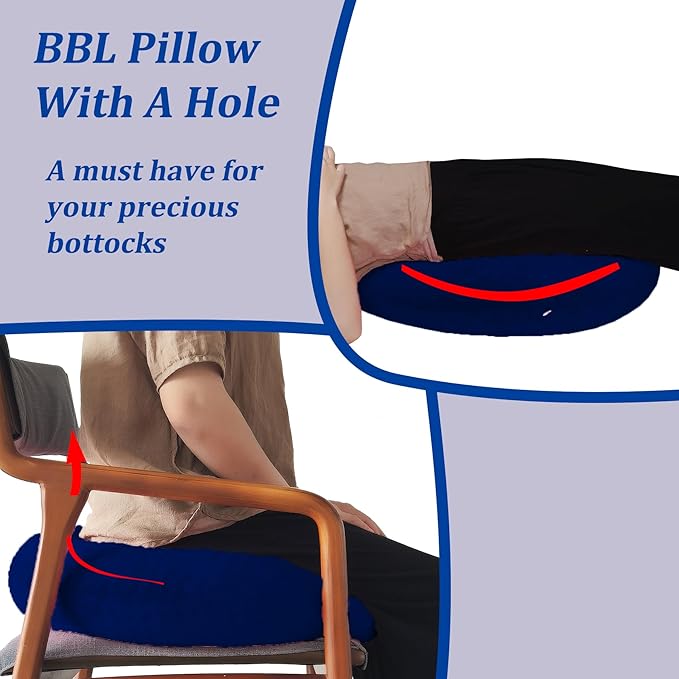 BBL Pillow After Surgery for Butt Sleeping, Brazilian Butt Lift Pillow Post Surgery Recovery for Sitting Sleeping Driving Donut Pillow for Woman Lumbar Back Cushion Seat Foam (Blue)