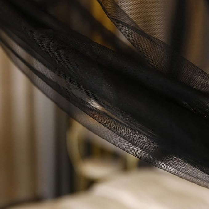 Mengersi Canopy Bed Curtains with Lights,Elegant Bed Canopy Curtains Bed Netting for Full Queen King Size Bed,Halloween Decoration,Gothic Black Room Decor Aesthetic