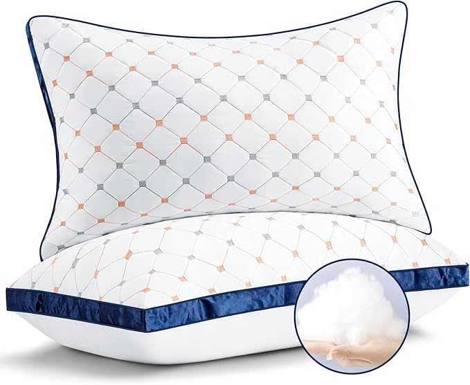 Cooling Pillows Queen Size Set of 2, Luxury Hotel Quality Queen Bed Pillows, Fluffy Down Alternative Pillows 2 Pack for Sleeping, Soft Gusseted Pillows for Side, Back or Stomach Sleepers