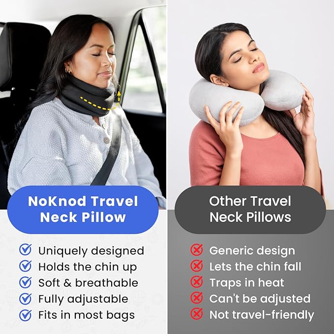 Patented Travel Neck Pillow - Premium Soft Neck Support & Comfort for Sleeping on Airplanes & Cars- Memory Foam Shoulder & Neck Roll - Long Flight International Airplane Travel Pillow (Black)