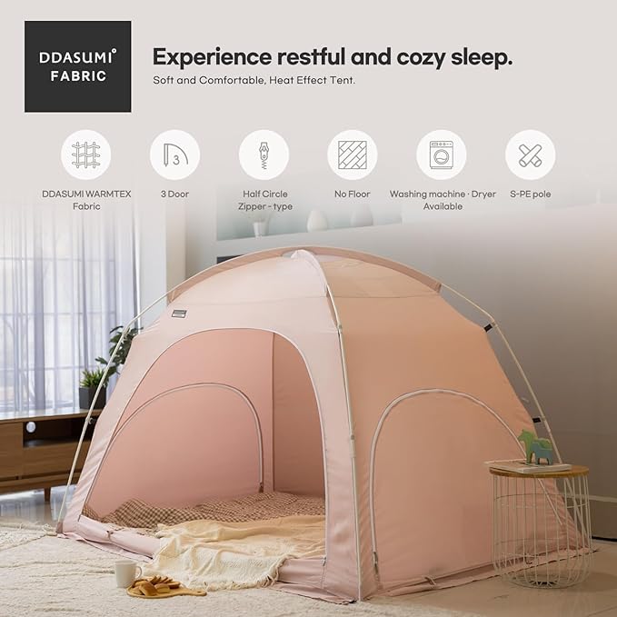 Fabric Indoor Bed Tent, Privacy Play Tent on Bed for Warm and Cozy Dream Sleep Tent, Floorless Type Tent.Cotton Feeling Tent,S-PE Pole, Washable Tents (Pink, Twin)