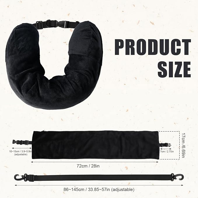 Stuffable Travel Pillow, 28x6.7 Inch Transformable Neck Pillow Plush Stuffable Storage Bag Neck Pillow with Clothes Adjustable U-Shape Pillow No Fillers for Travel (Black)