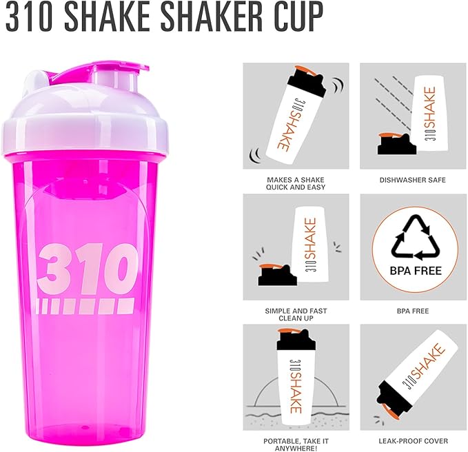 310 Shaker - Protein Shaker and Meal Replacement Blending Bottle (Pink)