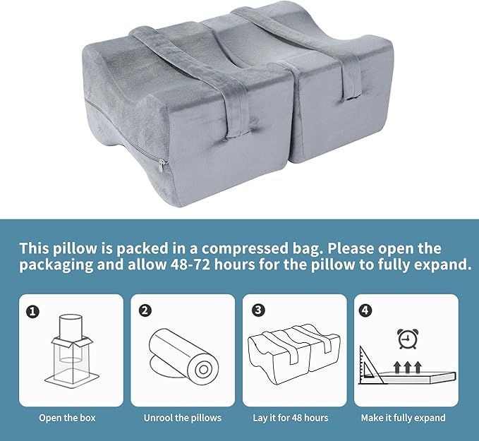 BALAPET Adjustable Shape Knee Pillow for Side Sleepers, Memory Foam Pillow for Between Knees While Sleeping & Aligns Spine, Supportive Bolster Pillow for Relieves Pressure Leg Elevation, Grey