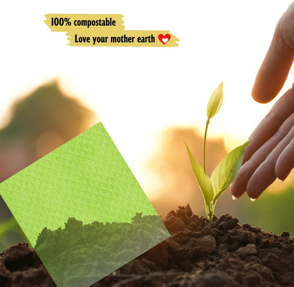 Swedish Dishcloths for Kitchen | 6 Pack Absorbent Cellulose Sponge Cloths Washable | Non-Scratch Reusable Paper Towels Quick Drying Cleaning Cloths - Lime Green