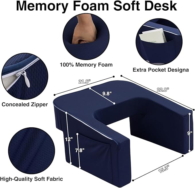 A Nice Night Lap Desk Rest Pillow for Adult,TV Trays Bed Pillow, Memory Foam Rest Pillow for Reading, Working, Playing Switch or Sitting in Bed Sofa Floor,Navy