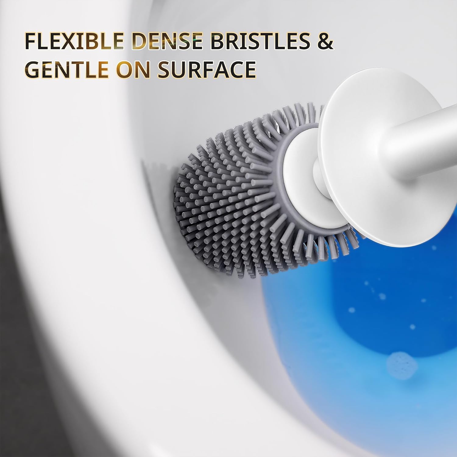 Silicone Toilet Brush and Holder Set with L-Shaped Brush Head, Wall Mounted Toilet Brush Set with Long Non-Slip Handles, Compact Toilet Bowl Cleaner Brush Suitable for RV Trailers & Bathroom (1 Pack)