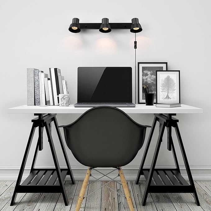 Globe Electric 64000115 22" 3-Light Plug-in Track Lighting, Matte Black, Pivoting Track Heads, 15-Foot Black Cord, in-Line on/Off Rocker Switch