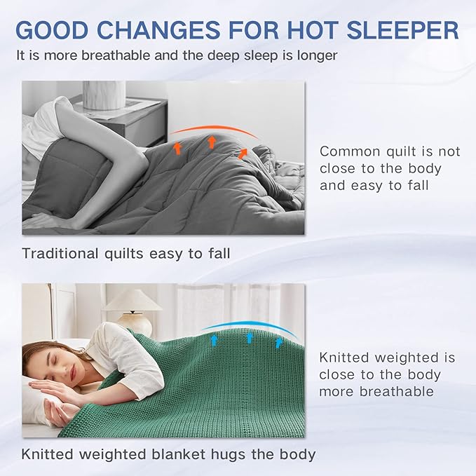 Knitted Weighted Blanket(Green 50"x75" 15lbs),Home Décor Cooling Throw Blanket for Hot Sleepers,Hand Made Chunky Knit Heavy Blanket for Adults Use on Full Size Bed