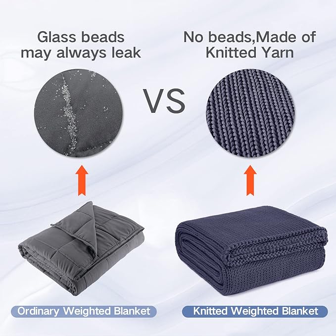 Knitted Weighted Blanket(Dark Grey 50"x75" 20lbs),Home Décor Cooling Throw Blanket for Hot Sleepers,Hand Made Chunky Knit Heavy Blanket for Adults Use on Full Size Bed