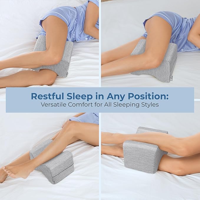 5 STARS UNITED Knee Pillow for Side Sleepers - Cooling Cover - Memory Foam Leg Pillow for Side Sleeping - Between Legs Pillow for Hip and Lower Back Pain - Sciatica Pain Relief