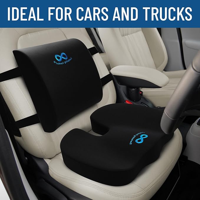 Everlasting Comfort Seat Cushion and Lumbar Support Pillow - Premium Memory Foam Office Chair Cushions for Enhanced Posture, Support, All-Day Comfort - Multi-Use for Car, Desk Chair, Gaming Chair