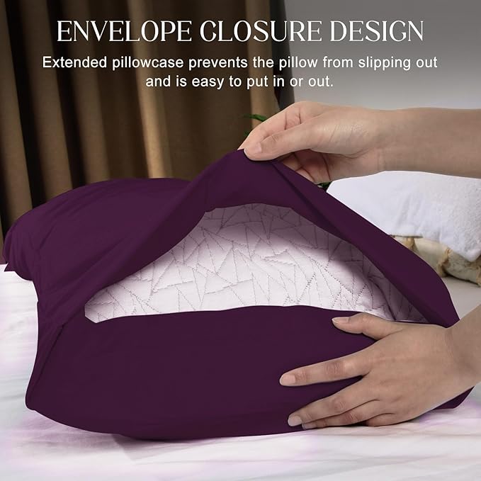 Soft Body Pillow Covers 60 x 21 Inch, WINKAURA Premium Long Pillow Case for Bed Fits 54x20 Pillow, Envelope Closure Stylish Wrinkle and Stain Resistant,Darkpurple