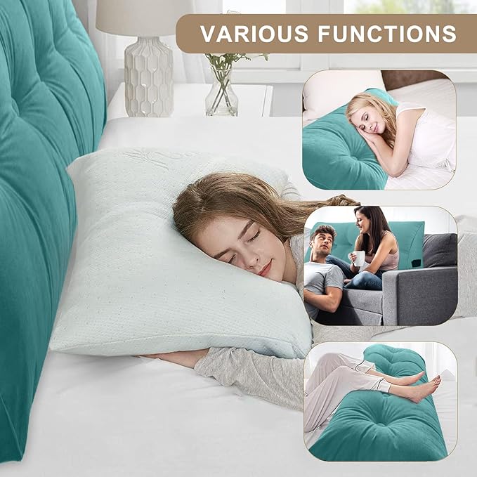 Large Triangular Headboard Pillows Long Backrest Positioning Support Bolster Cushion for Daybed Fluffy Quality Plush Body Wedge Pillow with Removable Cover(Light blue-24x8x20in)