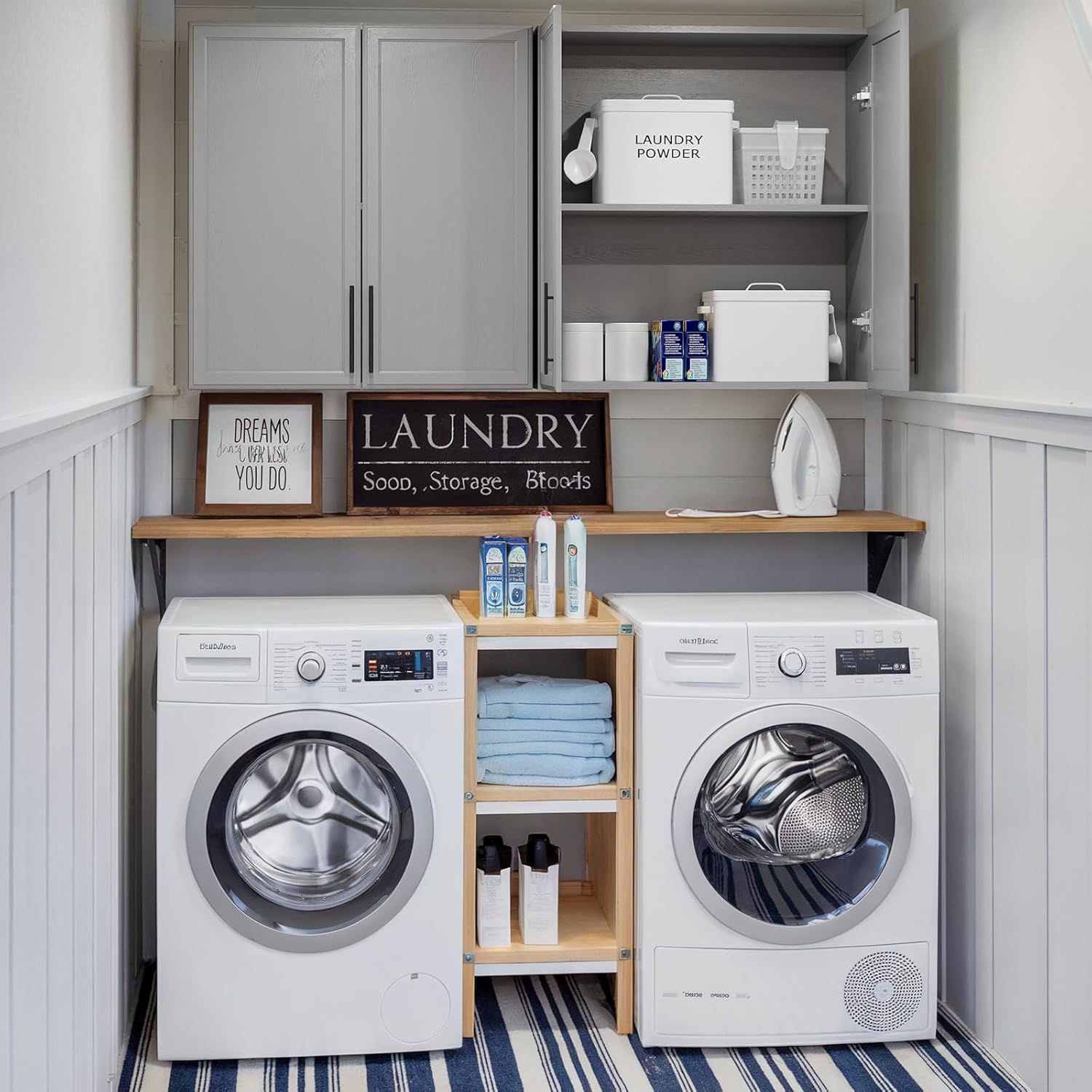 FIMELLO 59" Laundry Room Cabinets Wall Mounted, Kitchen Wall Cabinet with Adjustable Shelf, Wall Cabinets with Doors for Laundry Room, Upper Cabinets for Bathroom, Gray