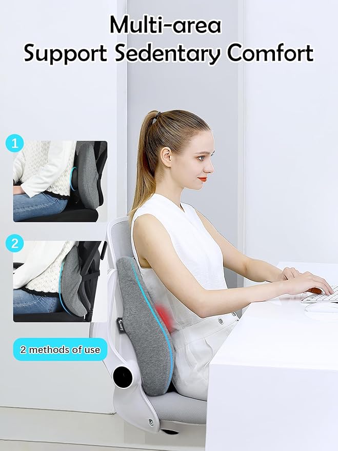 Lumbar Support Pillow for Office Chair Back Support Pillows for Car, Computer, Gaming Chair, Recliner Memory Foam Pillow for Pain Relief Adjustable Strap Improve Posture (with Small Cushion)