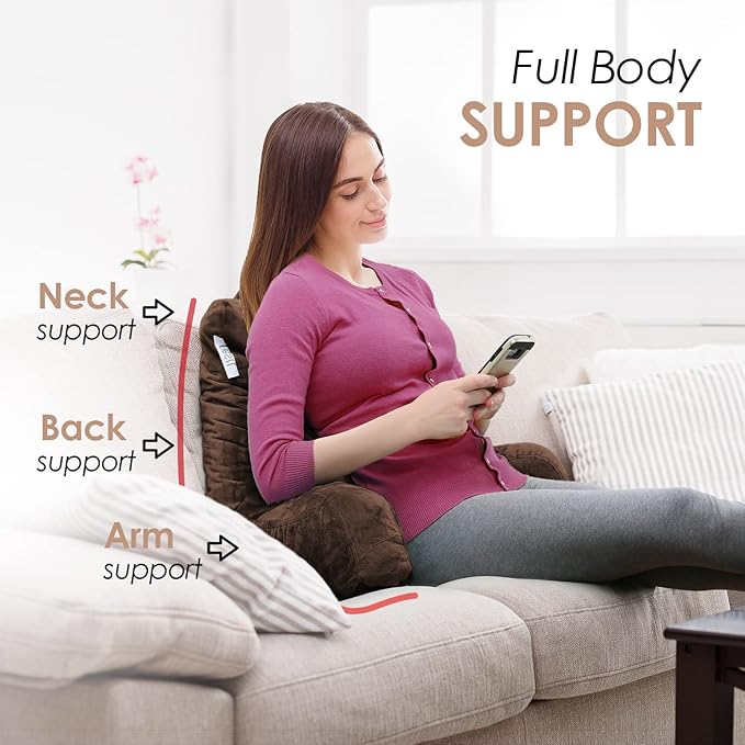 Nestl Reading Pillow Standard Bed Pillow, Back Pillow for Sitting in Bed Memory Foam Chair Pillow, Reading & Bed Rest Pillows Chocolate Brown Back Pillow for Bed, Bed Chair Arm Pillow with Pockets