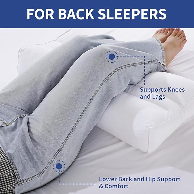 HOMBYS Knee Pillow for Side Sleepers with Groove, Down Alternative Between Leg Pillow for Sleeping,Under Knee Pillow for Sleeping on Back,Spine Alignment, Lower Back Pain Relief, Machine Washable