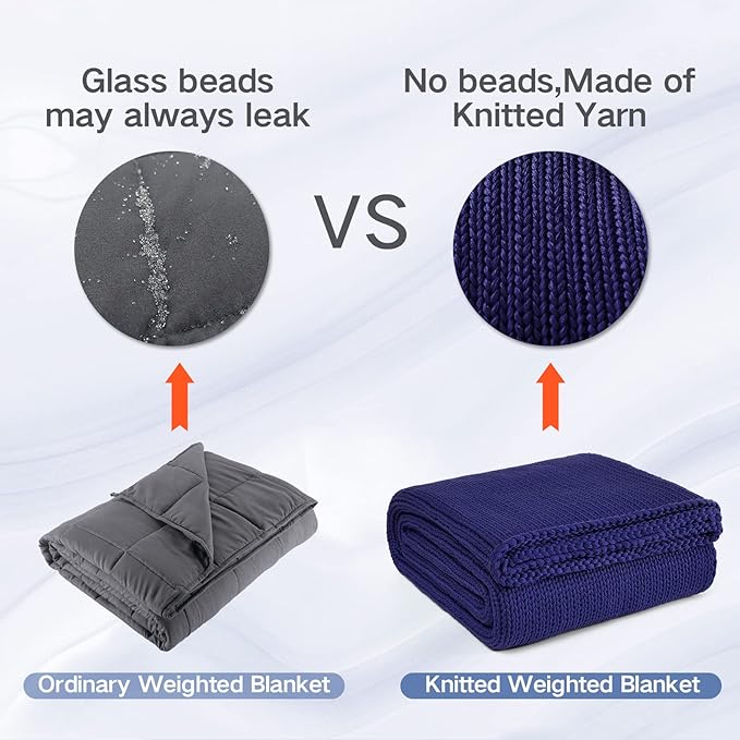 Knitted Weighted Blanket(Blue 50"x75" 20lbs),Home Décor Cooling Throw Blanket for Hot Sleepers,Hand Made Chunky Knit Heavy Blanket for Adults Use on Full Size Bed