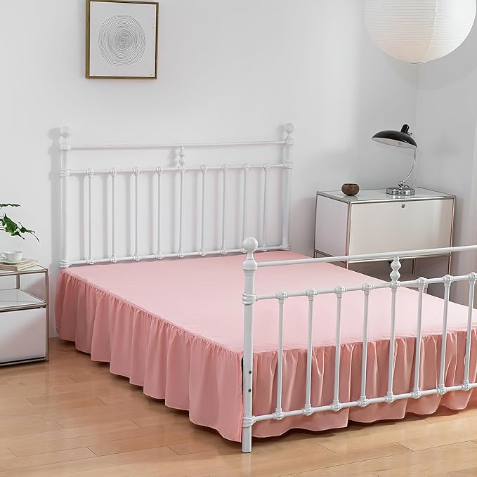 Bed Skirt Queen Size Ruffled Bed Skirt with Split Corners, 14 Inch Drop Dust Ruffle Bed Skirt with Platform,14 Inch, Blush