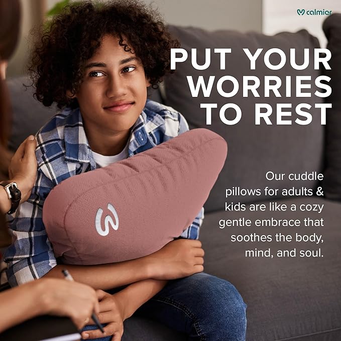 Calmier - 12 lb Sensory Weighted Pillow - Glass Bead Filled Hug Pillow - Ultra Plush Cozy Weighted Pillows for Adults and Kids - Child Sensory Pillow - Weighted Lap Pad (Pink - Fleece, 12 LBS)