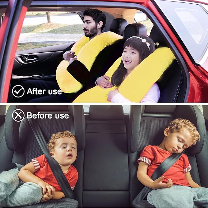 Travel Pillow, Travel Pillow for Kids, Sleeper Hold Pillow Travel, Removable U-Shaped Pillow for Adults and Children to Support Head and Body in The Back Seat of Long Car Trips (Yellow)