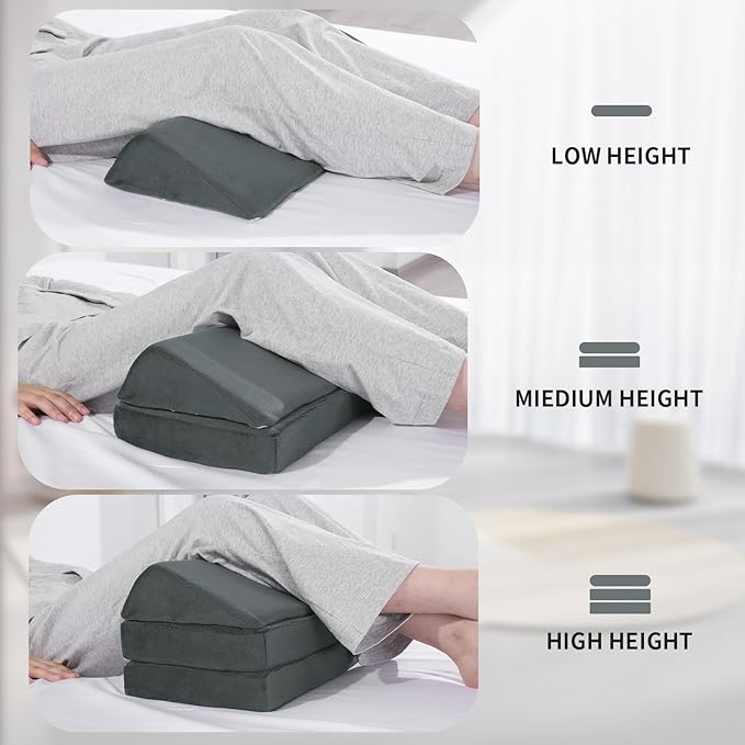 BALAPET 3-in-1 Adjustable Height Wedge Pillow, 7" Height Leg Knee Pillow for Side Sleepers & Aligns Spine, Supportive Bolster Pillow for Pregnancy Relieves Pressure Hip Leg Elevation, 26", Dark Grey
