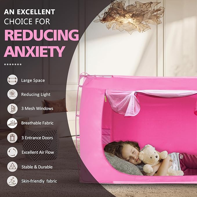 Bed Tent Bed Canopy Full Size Tents for Adult and Kids- Portable Dream Tent Indoor Sleeping Tents 70% Blackout with 3 Doors Breathable Big Space Tents