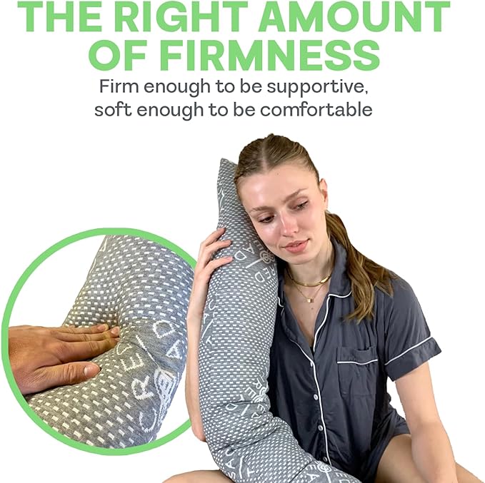 Sacred Thread 54”x8” Cylinder Body Pillow, Grey Cooling Hug Pillow for Adults, Memory Foam Cuddle Pillow, Soft and Supportive Long Body Pillow for Side Sleepers and Pressure Relief