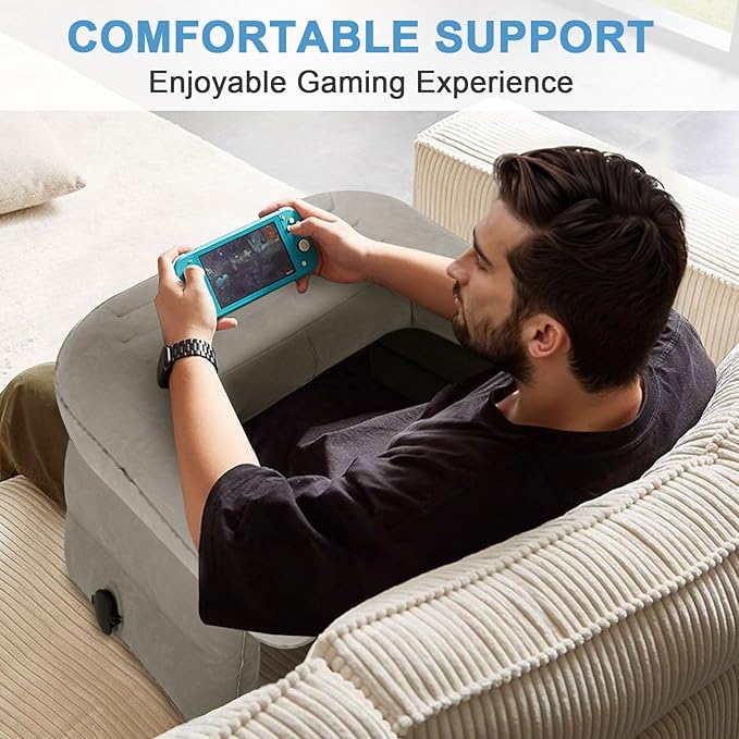 Reading Pillow for Gaming, Memory Foam Gaming Pillow for Lap with Coaster, Hight Adjustable Lap Desk Pillow for Reading, Working, Crocheting or Sitting in Bed Floor Sofa (Grey)