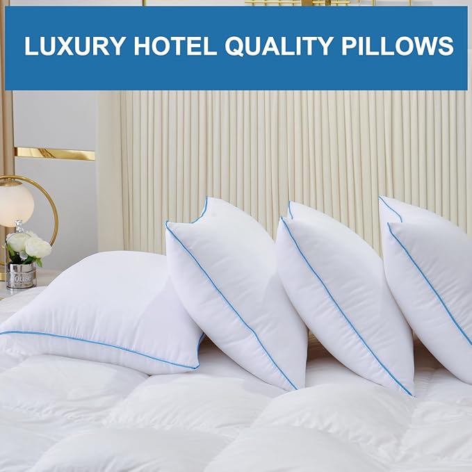 Uniqwamer Bed Pillows for Sleeping 4 Pack - Luxury Hotel Quality Pillows Queen Size Set of 4 - Cooling Pillows with Premium Plush Soft Down Alternative Fill for Back Side Sleepers