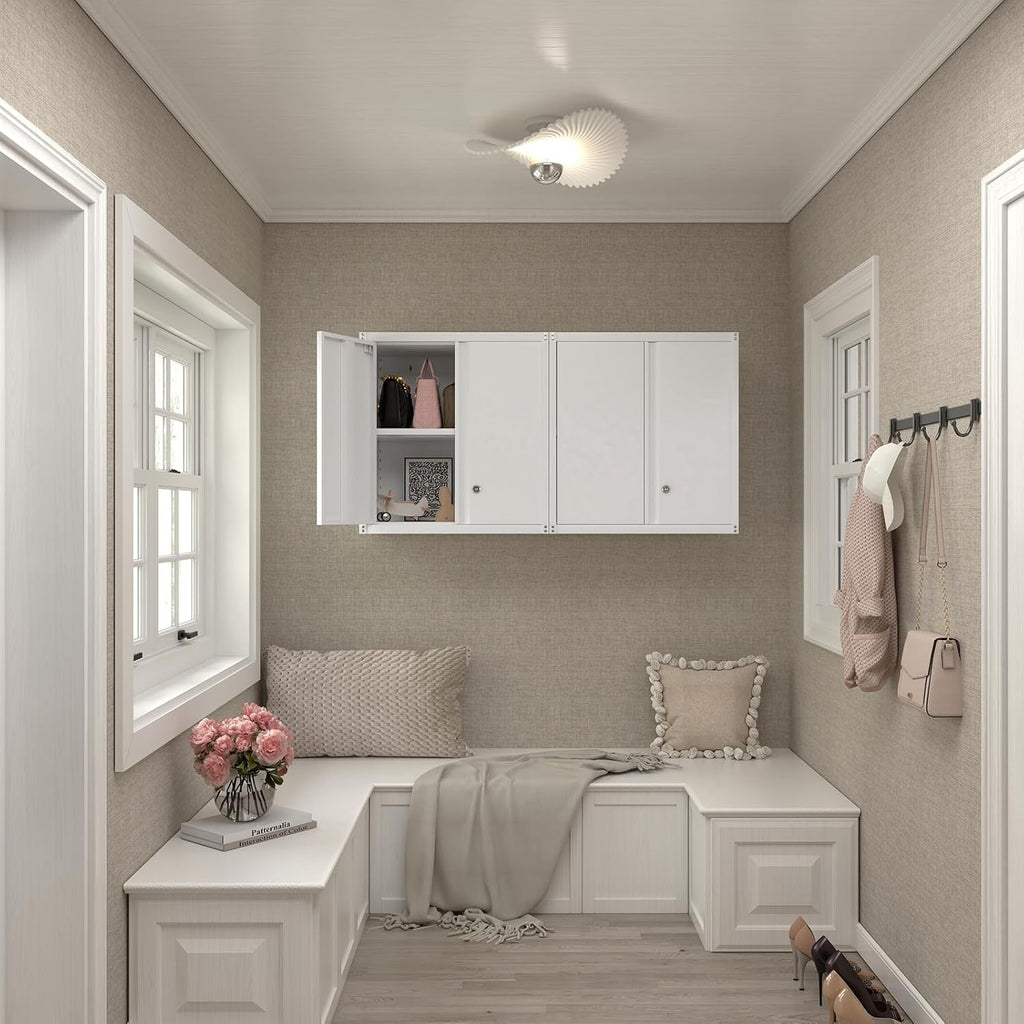 Wall Cabinet,Metal Storage Cabinet with 2 Doors,Locking Wall Cabinets for Office,Home,White