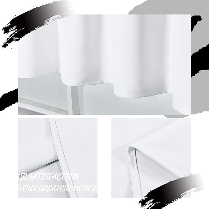 4 Panels White Valance for Windows 42x18 Inch Solid Thermal Insulated Blackout Rod Pocket Kitchen Short Curtain Toppers Valance for Bathroom Living Room