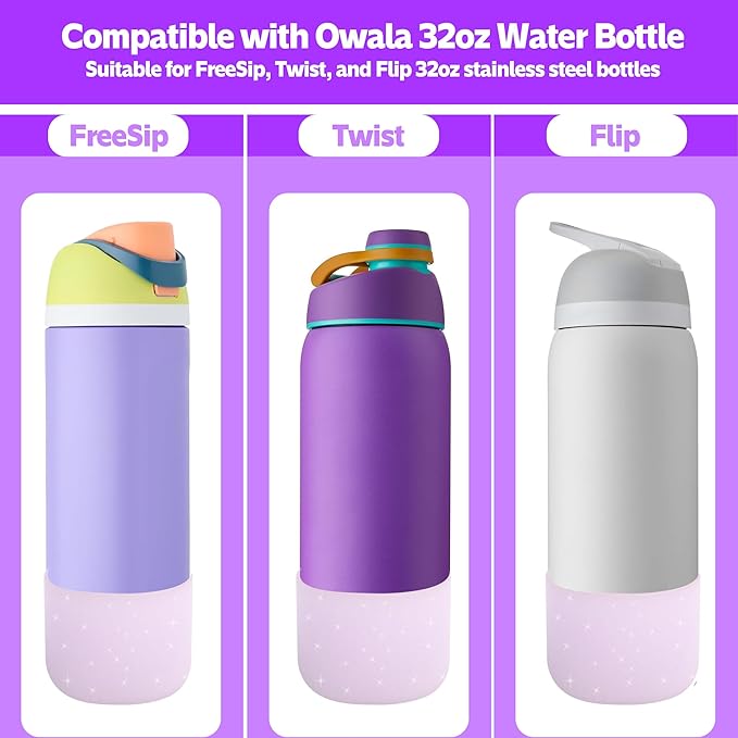 2PCS Silicone Water Bottle Boot for Owala 24oz 32oz 40oz,Anti-Slip Protective Sleeve Bottom Bumper Protector for FreeSip, Twist, and Flip Water Bottles